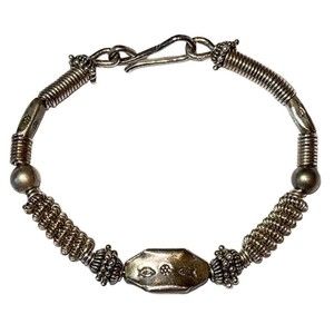 Silver Spring Coil Primitive 925 Spacer Bead Bracelet 23g S Hook Clasp